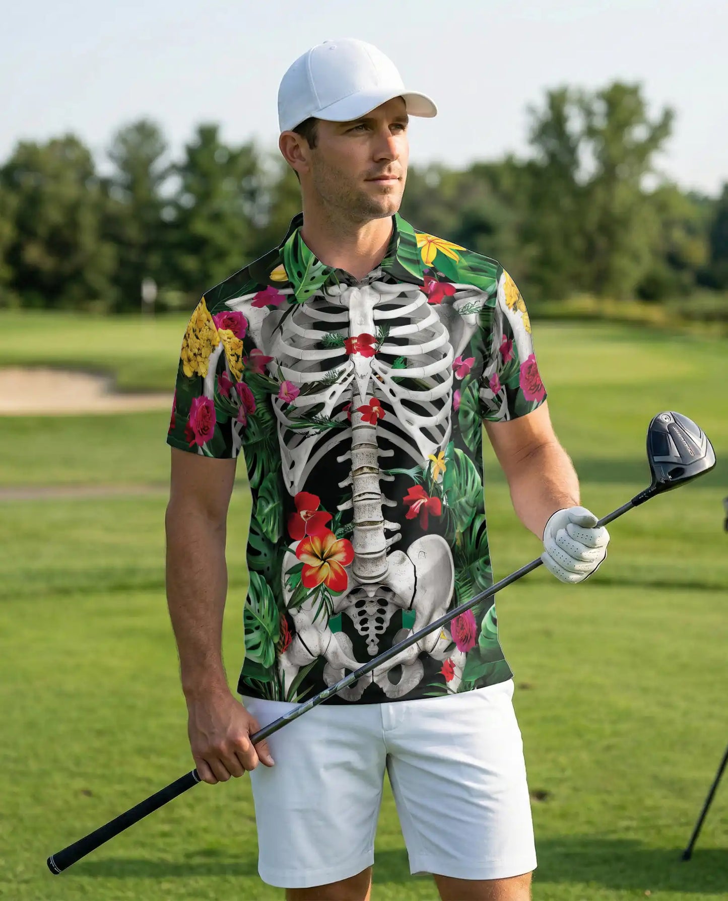 Skeleton Floral Hawaiian Polo Shirt for Men | Netecom