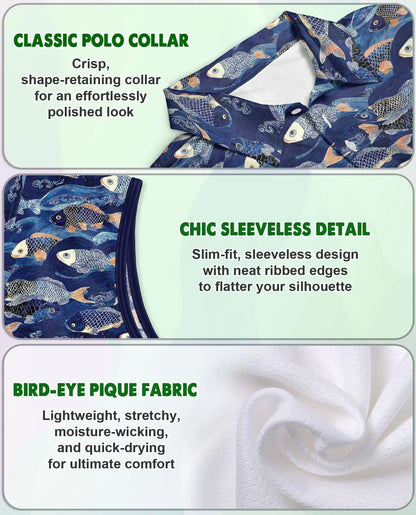 Japanese Koi Fish And Waves Sleeveless Polo Shirt for Women | Netecom