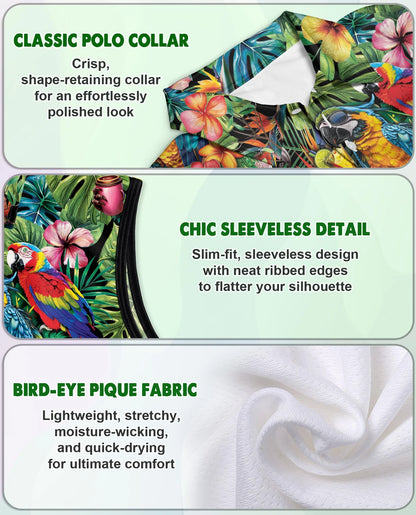 Funny Parrot Tropical Sleeveless Polo Shirt for Women | Netecom
