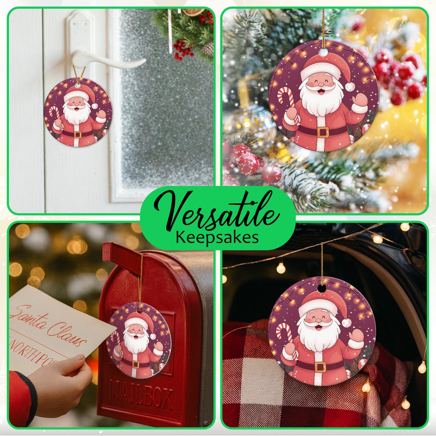 Netecom Funny Pink Santa Claus Christmas Ornament, Ceramic Santa With Candy Cane Keepsake Ornament for Xmas Tree Decorations, Gifts for Holiday, Party, Home Decor
