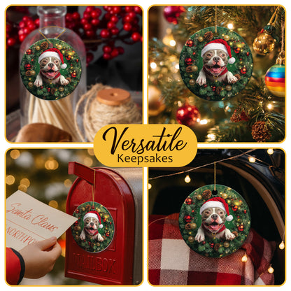 Netecom Funny Pitbull Christmas Ornament, Dog Santa Hat Ceramic Ornament for Xmas Tree Hanging Decorations Gift, Puppy Lover Gifts, Home Decor, Holiday Party Present
