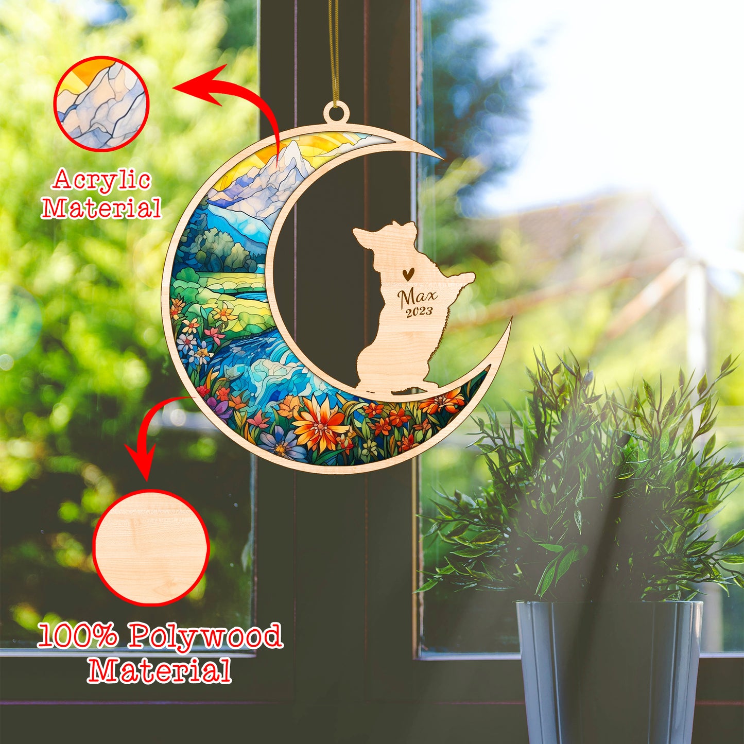 Netecom Corgi Dog Memorial Suncatcher, Personalized Corgi Christmas Ornament with Name Date, Dog Death Sympathy Gift for Pet Loss Sun Catchers, Dog Grief Gift, Bereavement Gifts for Loss of Pet