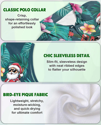 Surf's Up Santa Sleeveless Polo Shirt for Women – Christmas Beach Style | Netecom