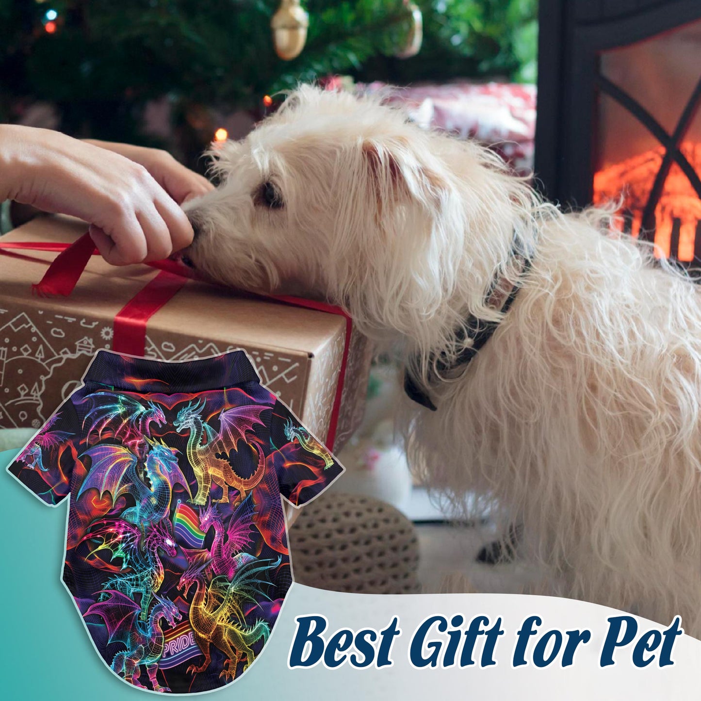 Netecom Matching Pride Dragon Aloha Hawaiian Shirt for Dog and Owner, Aloha Summer Shirt, Colorful Dragon Print Outfit for Pet and Human, Beach Vacation Casual Wear