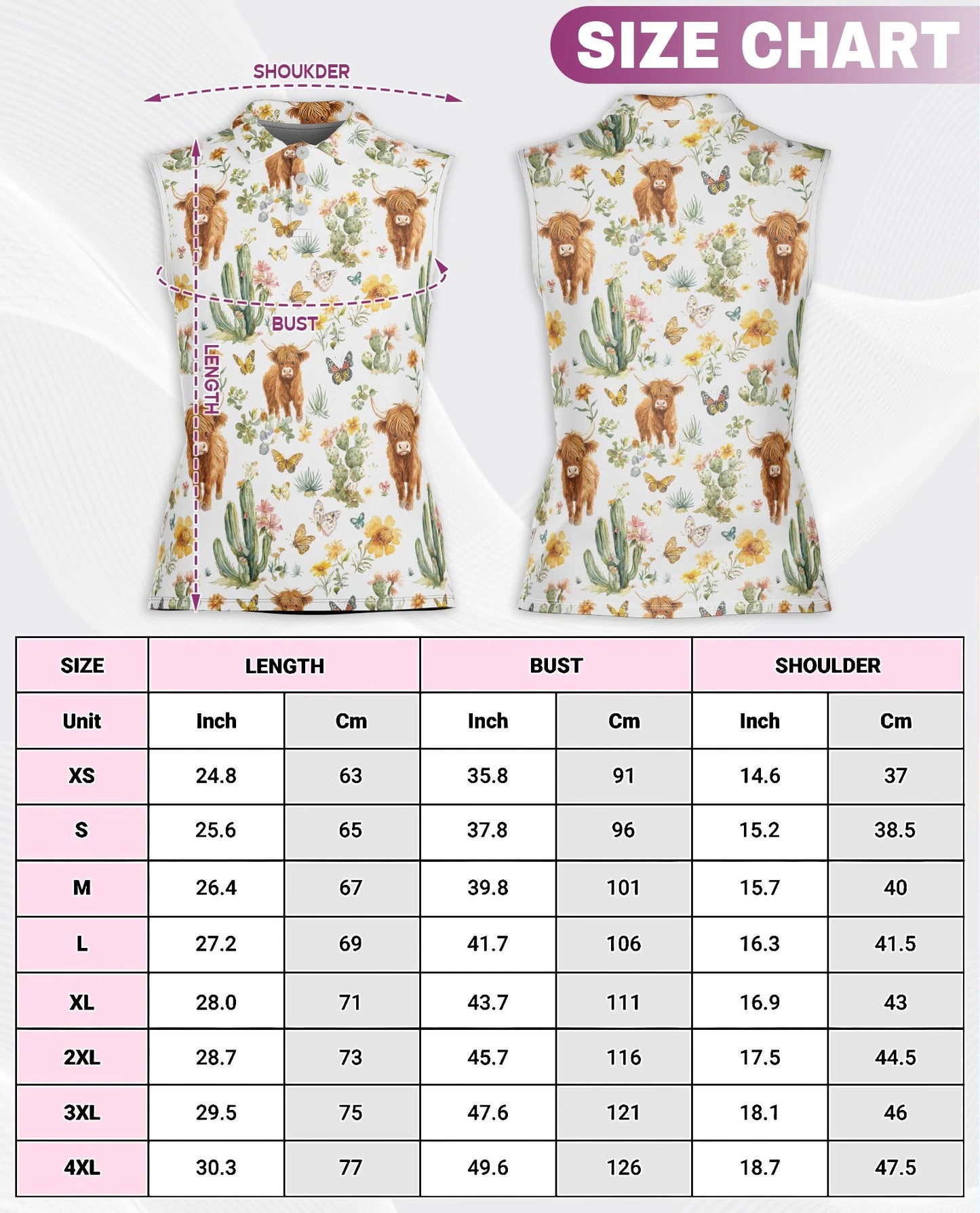 Cute Highland Cattle Sleeveless Polo Shirt for Women | Netecom