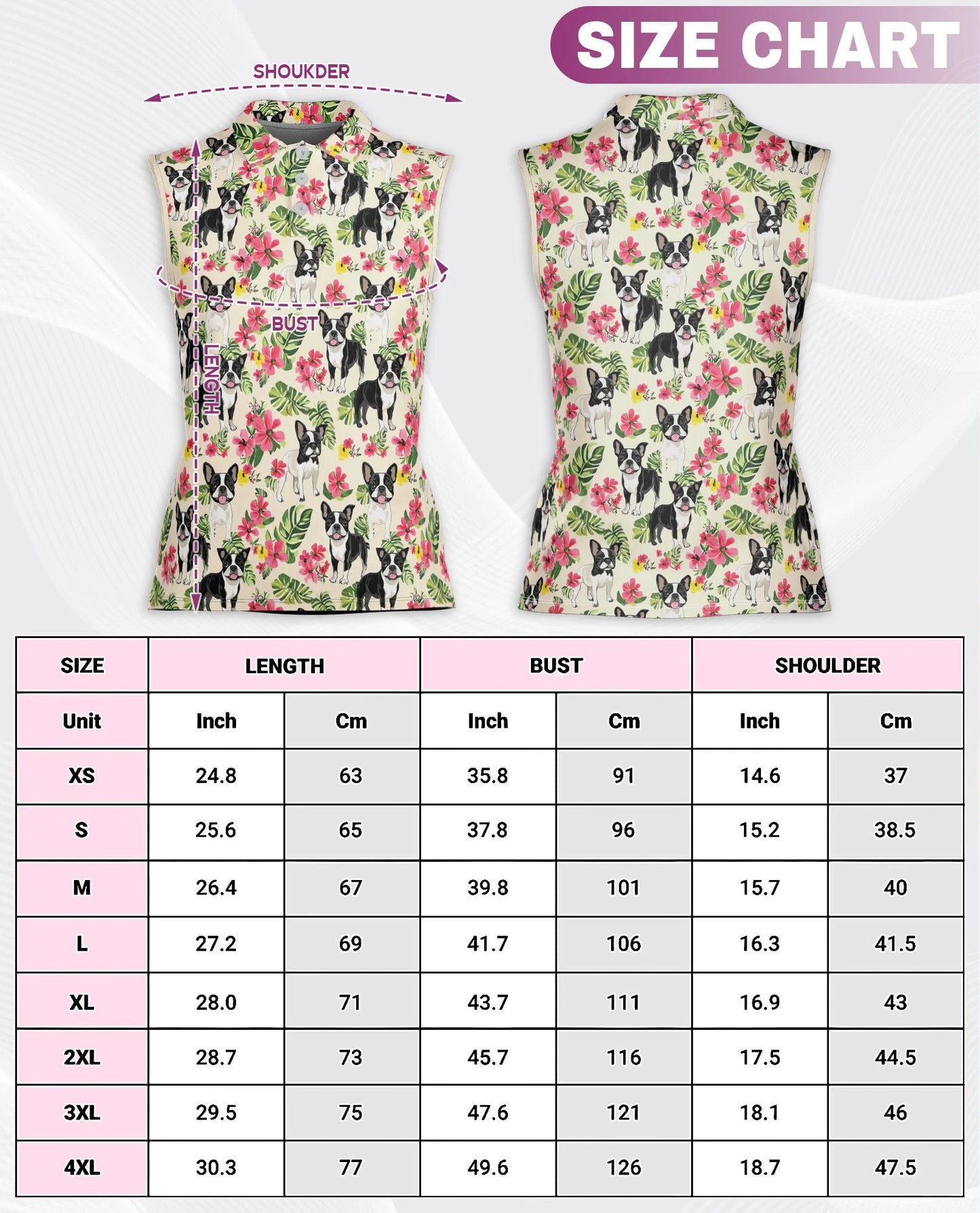 Boston Terrier Floral Sleeveless Polo Shirt for Women – Cute Dog Style | Netecom