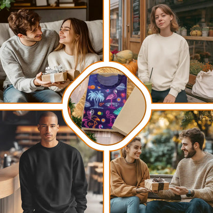 Neon Tropical Flamingo Sweatshirt, 3D All Over Print Colorful Flamingo Crewneck Pullover for Men Women, Tropical Lover Gift - Netecom
