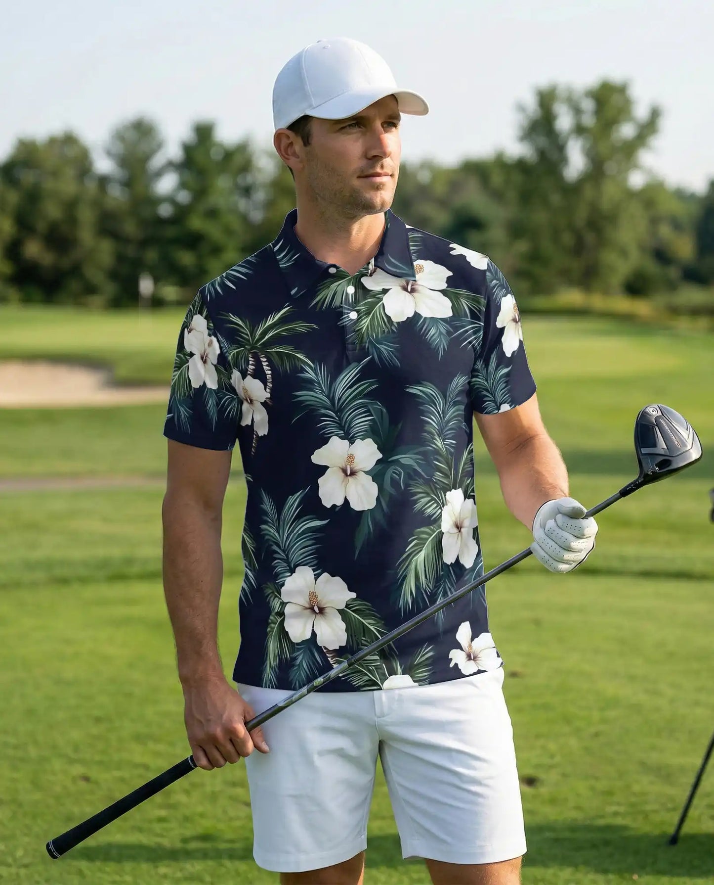 Tropical Hibiscus Palm 3D Polo Shirt for Men – Hawaiian Floral Beach Style | Netecom