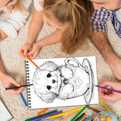 Teacup Puppies Spiral Bound Coloring Book, Charming Teacup Puppies for a Cute and Relaxing Coloring Experience, Ideal for Dog Lovers and Art Enthusiasts