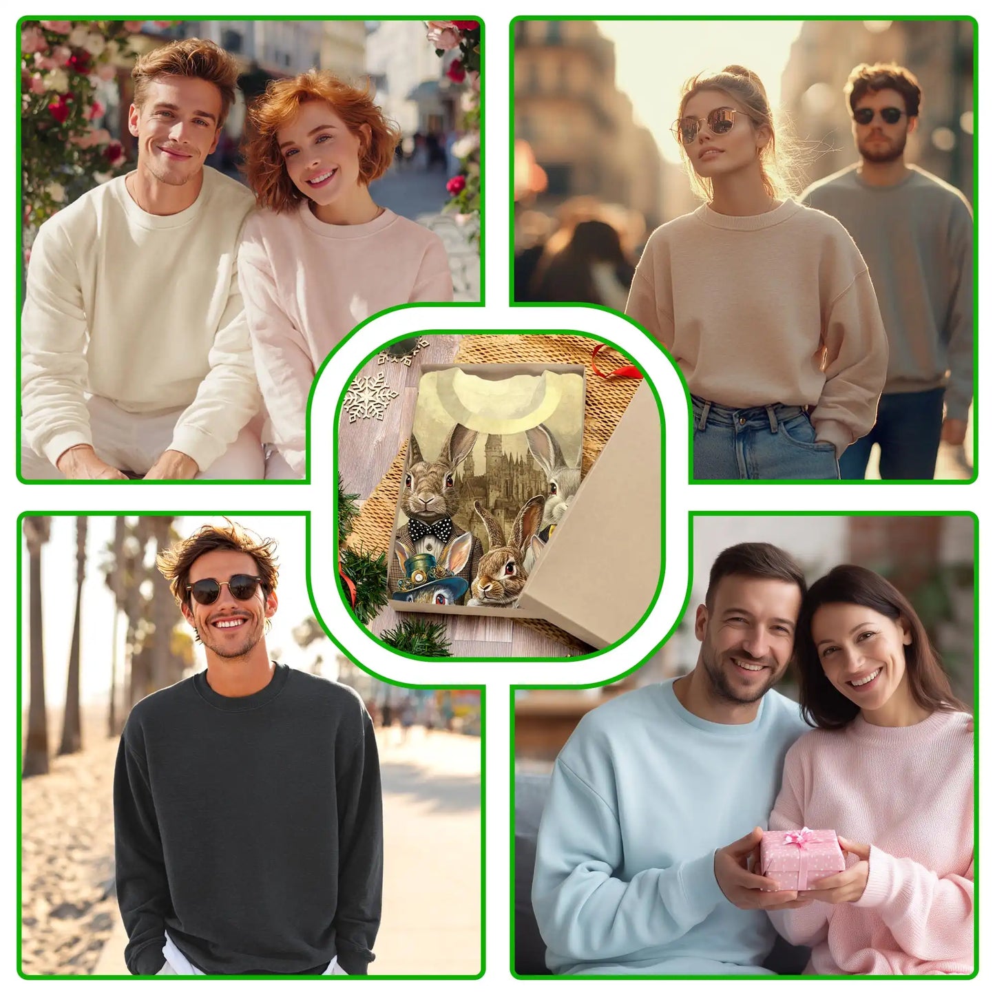 Vintage Rabbit Art Sweatshirt, 3D All Over Print Retro Bunny Crewneck Pullover for Men Women, Rabbit Lover Gift - Netecom