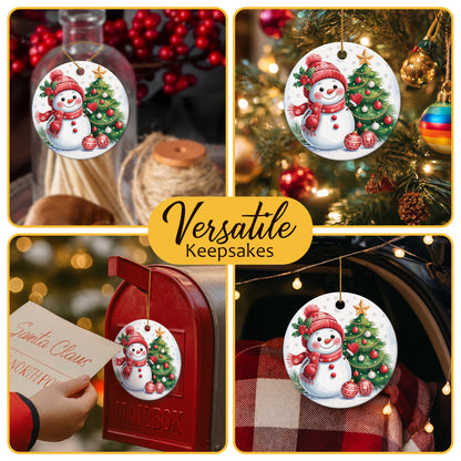 Netecom Smiling Snowman Christmas Tree Ornament, Cute Winter Snowy Snowman Ceramic Ornament for Christmas Tree Hanging Decorations Gift, Gifts for Family and Friend, Holiday Party Present