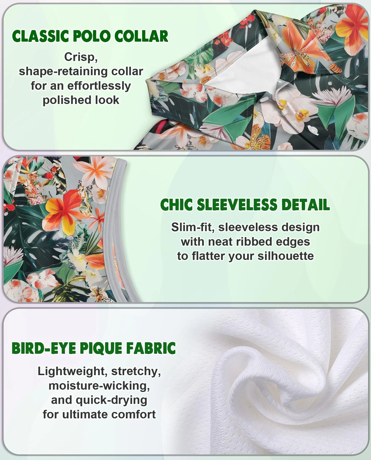 Flower Ephemera Sleeveless Polo Shirt for Women | Netecom