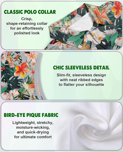 Flower Ephemera Sleeveless Polo Shirt for Women | Netecom