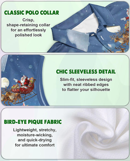 Stay Cool Santa Claus Christmas Sleeveless Polo Shirt for Women | Netecom