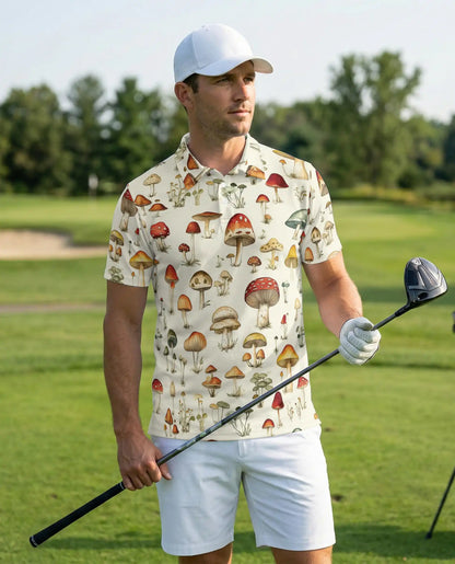 Mushroom Botanical Polo Shirt – Vintage Nature Print | Netecom