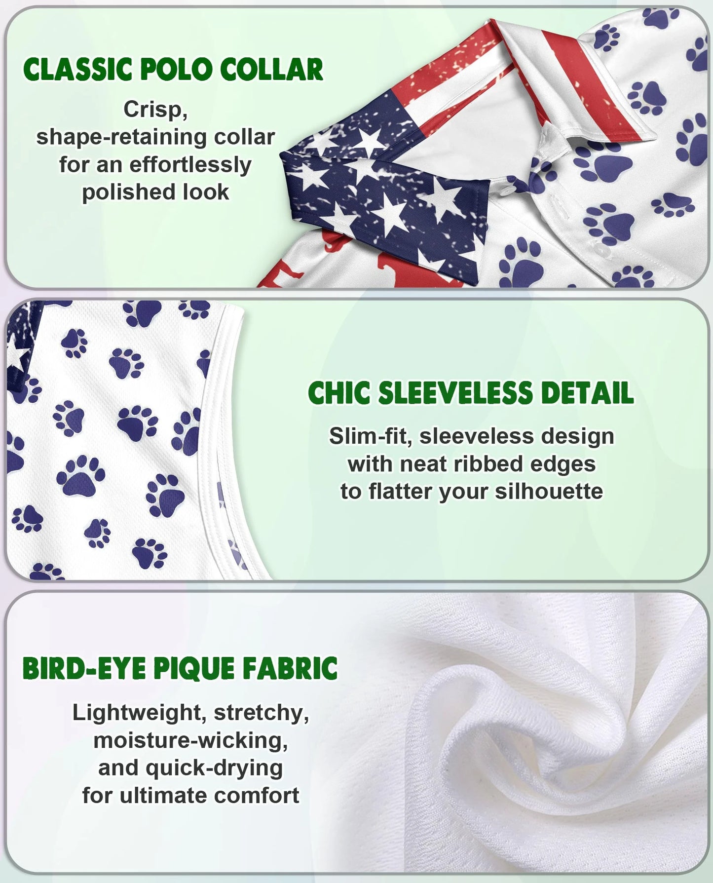 Pug Flag Sleeveless Polo Shirt for Women | Netecom