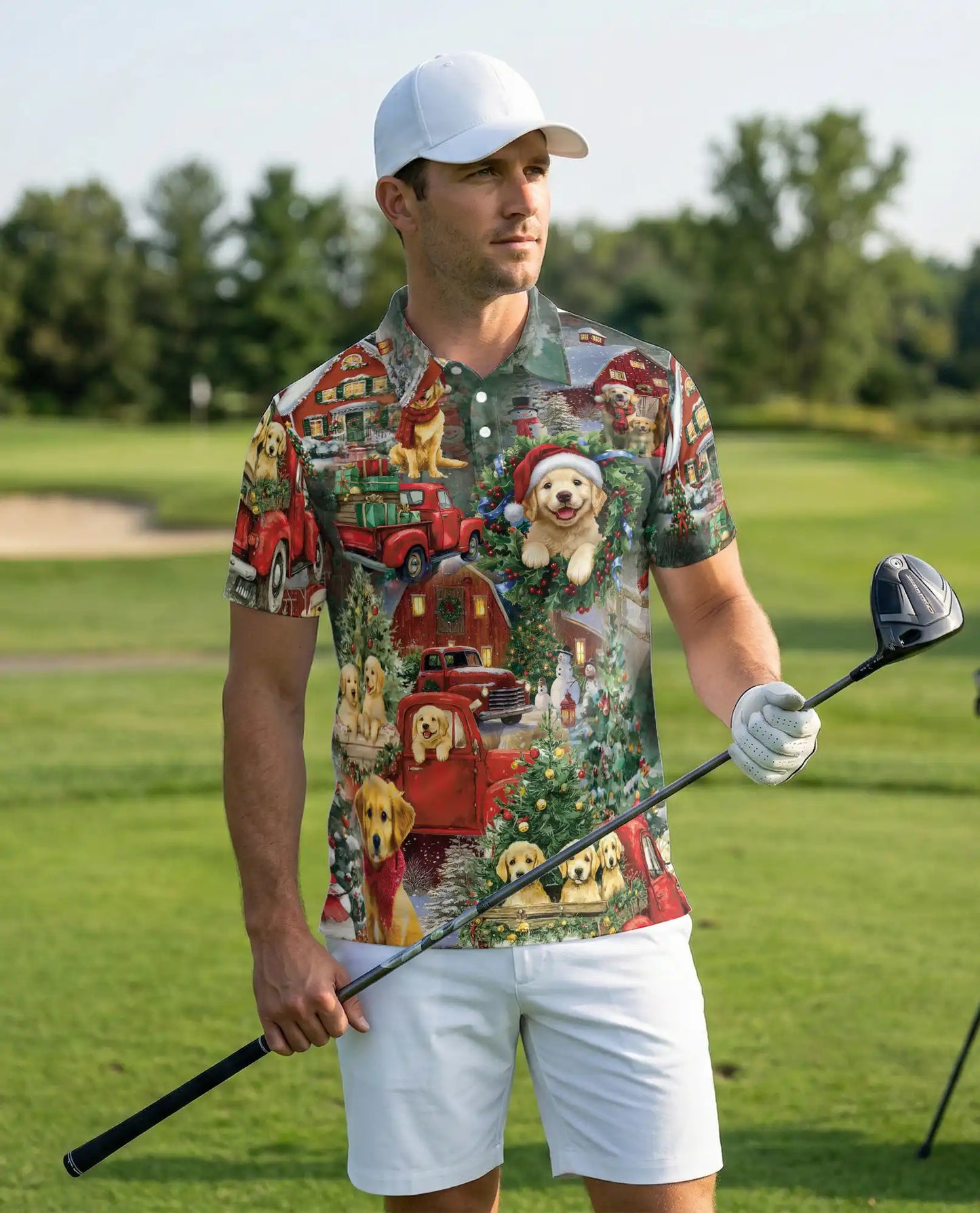 Festive Christmas Dogs Polo Shirt for Men – Holiday Graphic Tee | Netecom