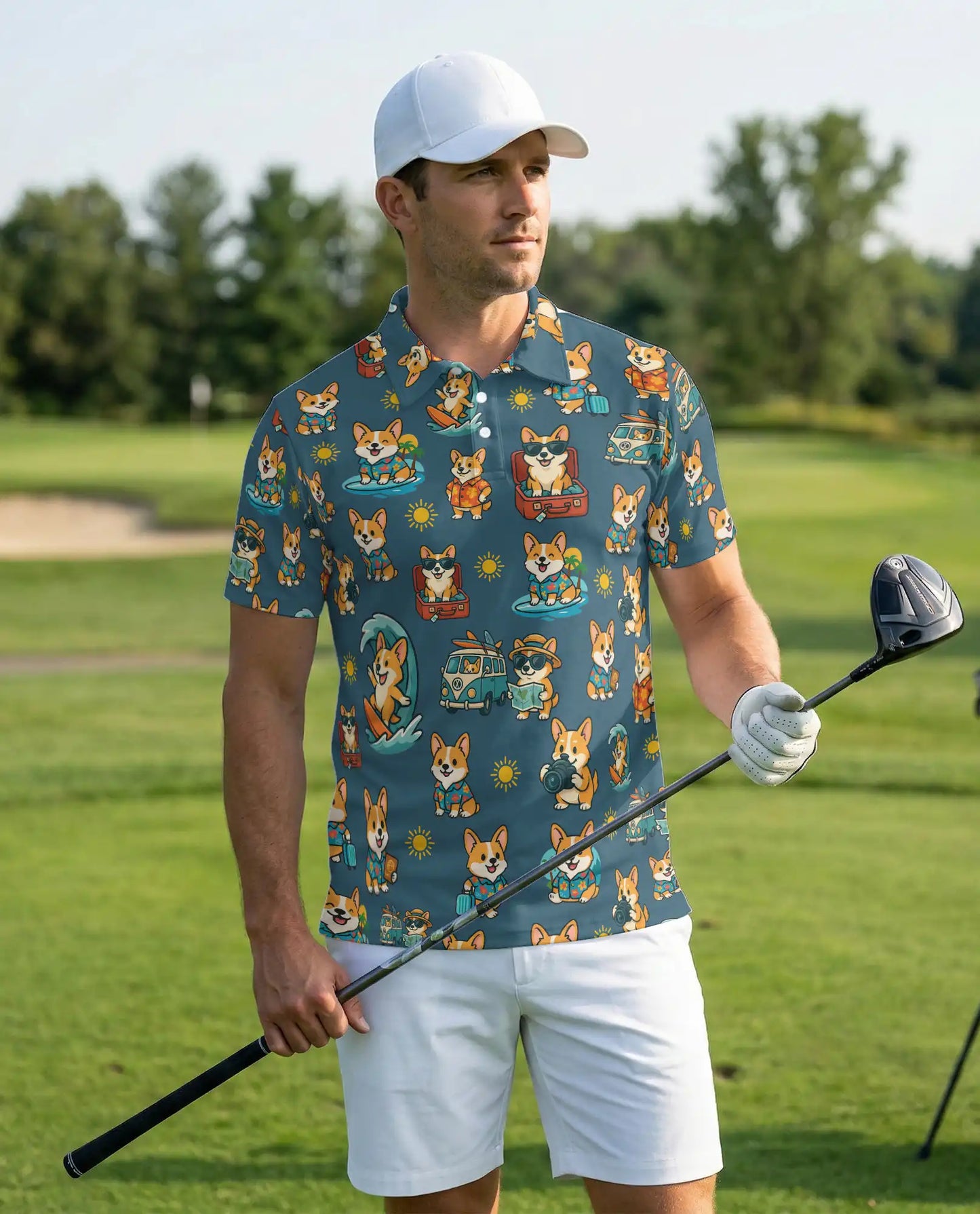 Corgi Beach Polo Shirt – Tropical Vacation Print | Netecom