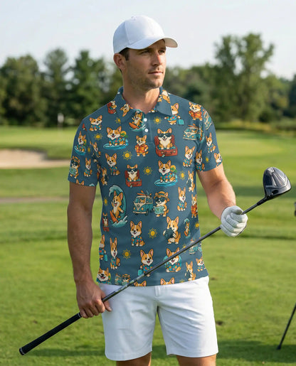 Corgi Beach Polo Shirt – Tropical Vacation Print | Netecom