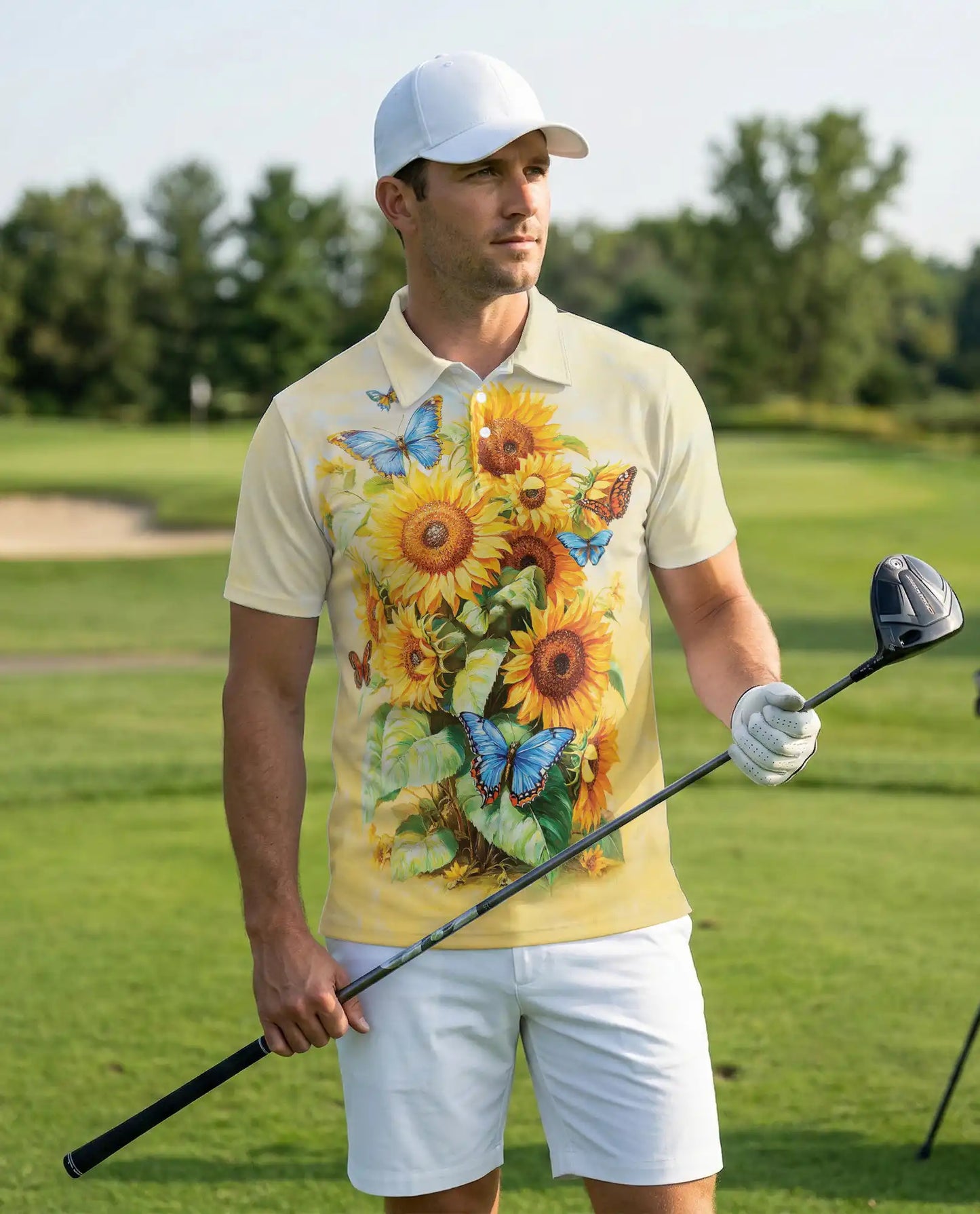 Sunflower Butterfly Polo Shirt – Floral Summer Style | Netecom