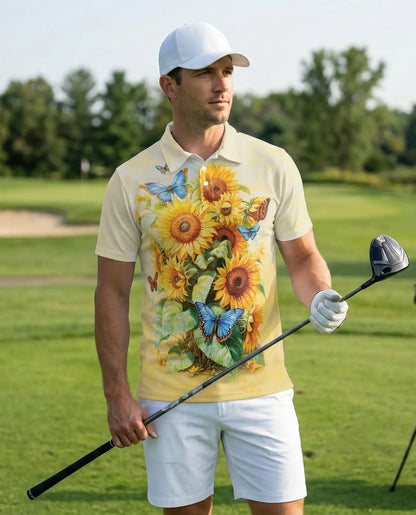 Sunflower Butterfly Polo Shirt – Floral Summer Style | Netecom