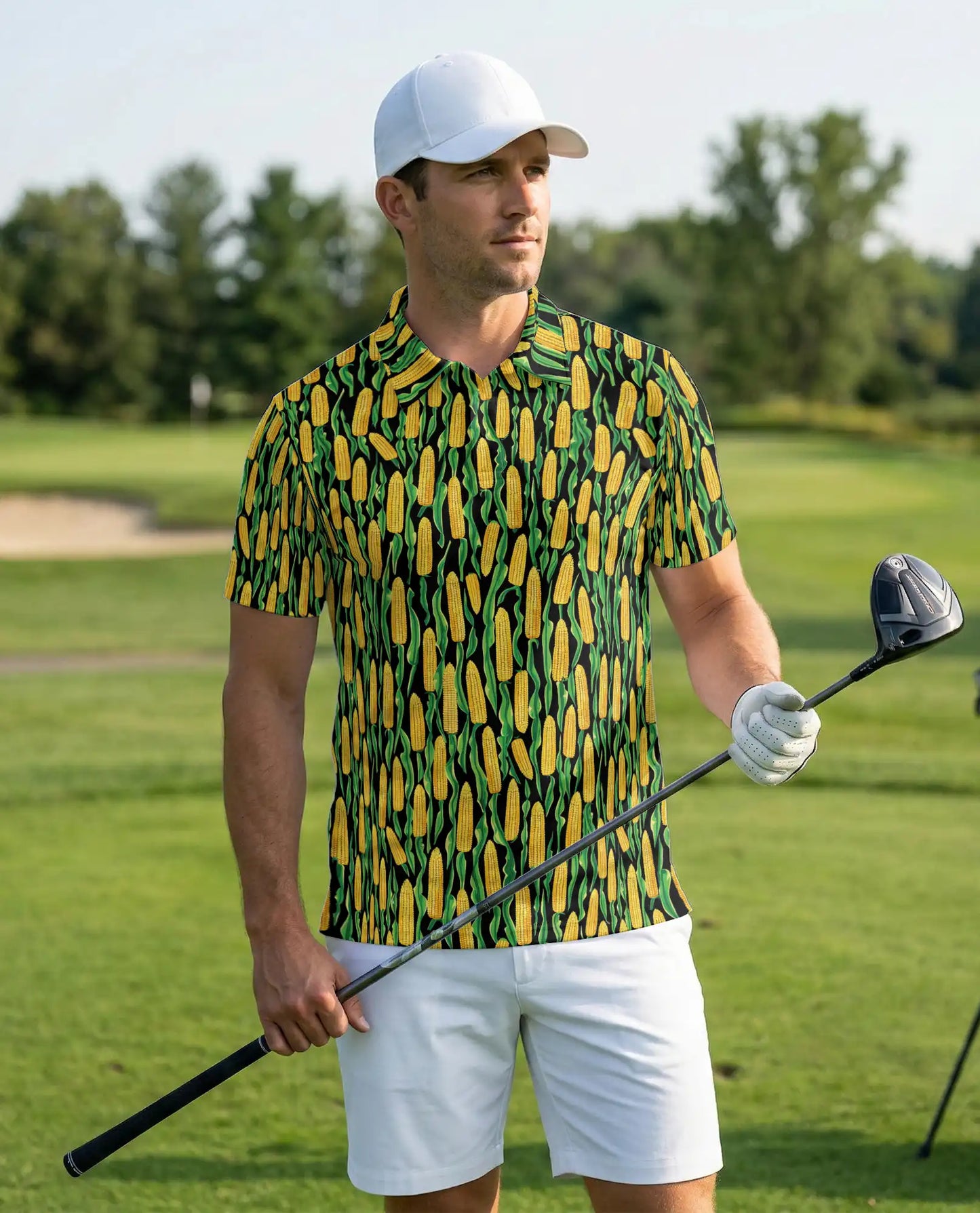 Corn Pattern Hawaiian Polo Shirt for Men | Netecom