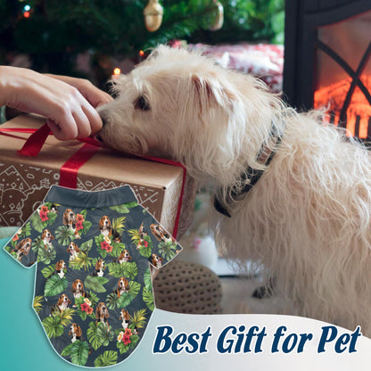 Netecom Matching Basset Hound Aloha Hawaiian Shirt for Dog and Owner, Aloha Summer Shirt, Funny Dog Print Outfit for Pet and Human, Beach Vacation Casual Wear