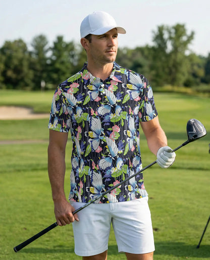Tropical Butterfly 3D Polo Shirt for Men – Floral Nature Garden Style | Netecom