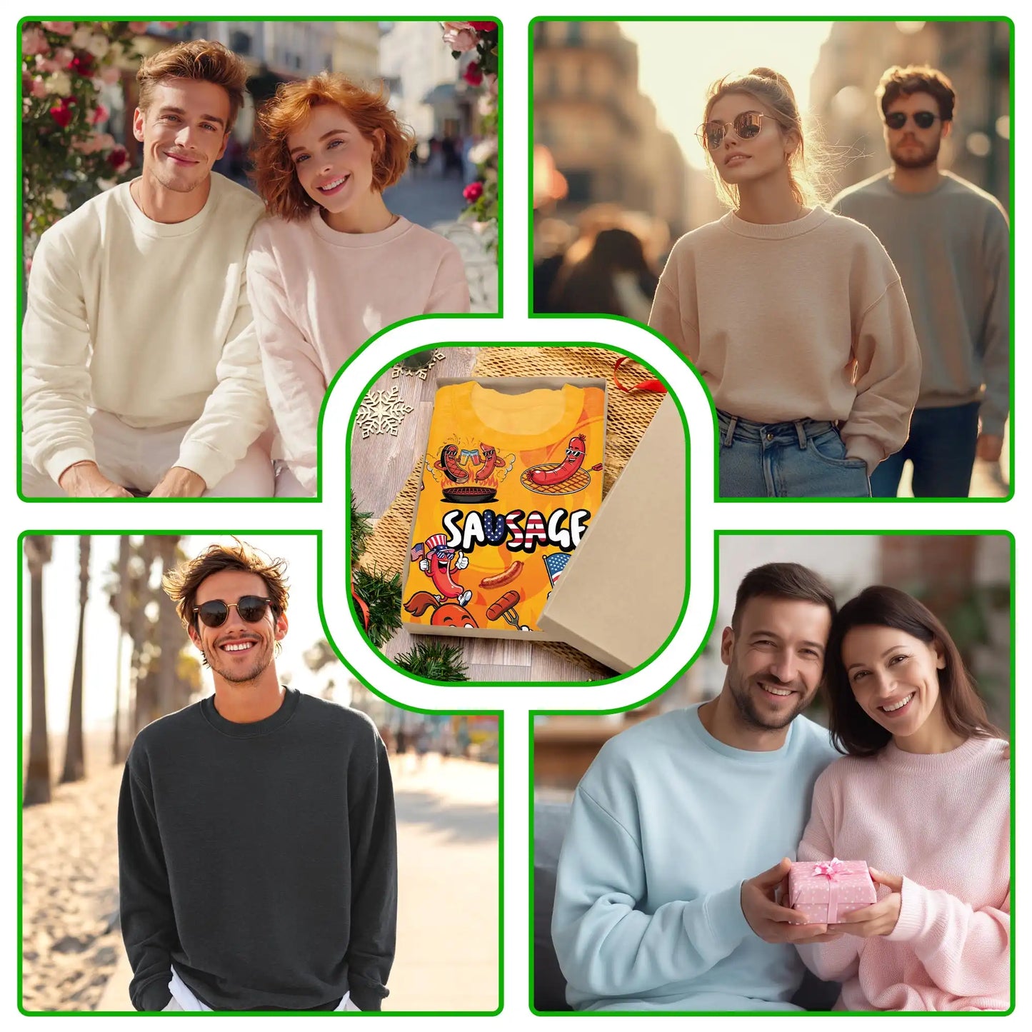 Funny Sausage Sweatshirt, 3D All Over Print Cute Food Crewneck Pullover for Men Women, Sausage Lover Gift - Netecom