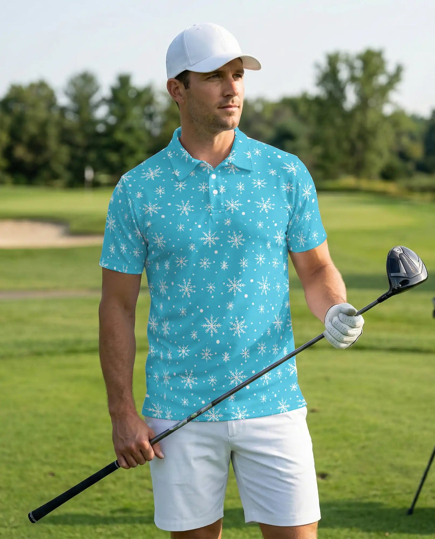 Blue Snowflake 3D Polo Shirt for Men – Minimal Winter Holiday Style | Netecom