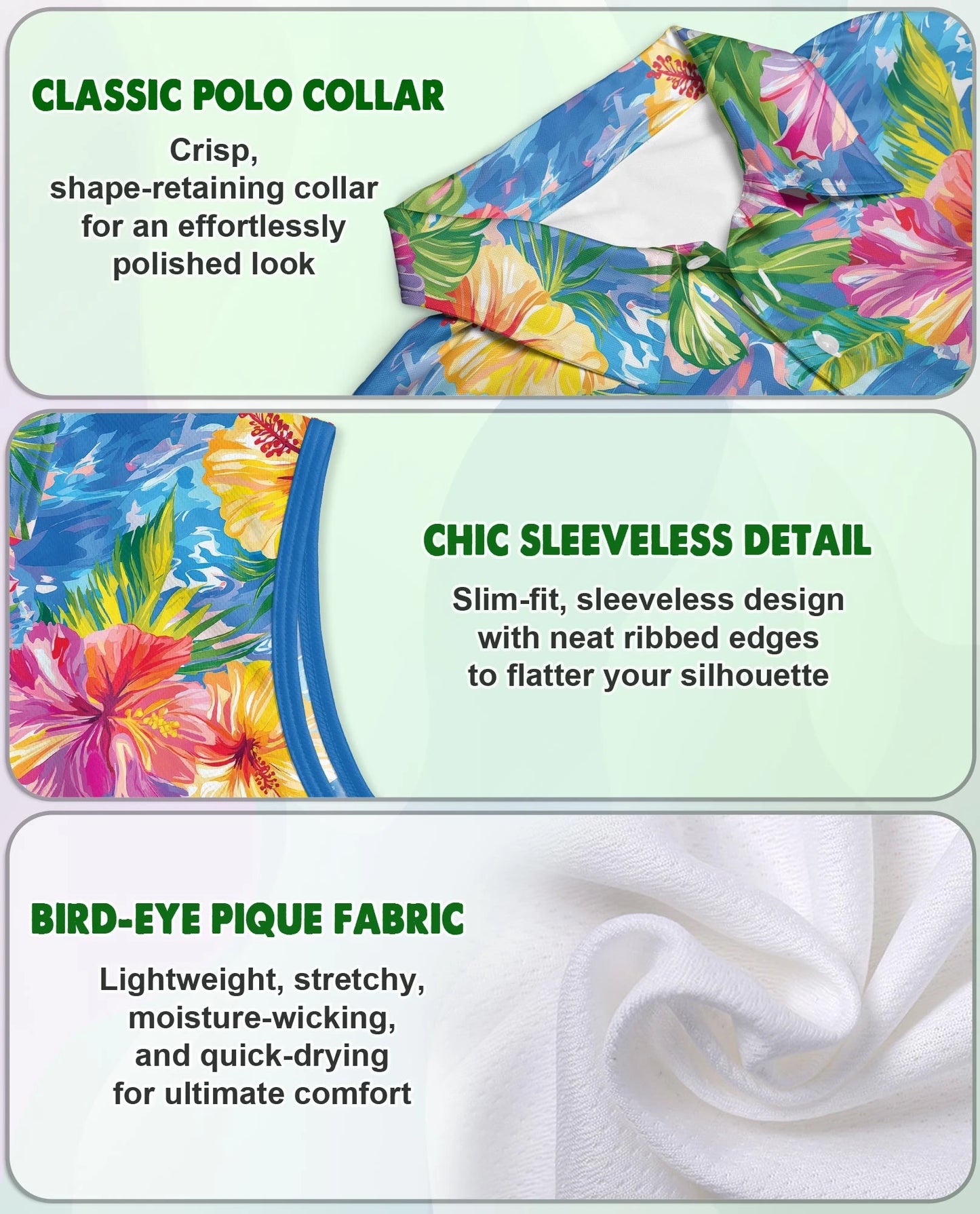 Hibiscus Seas Blue Sleeveless Polo Shirt for Women | Netecom