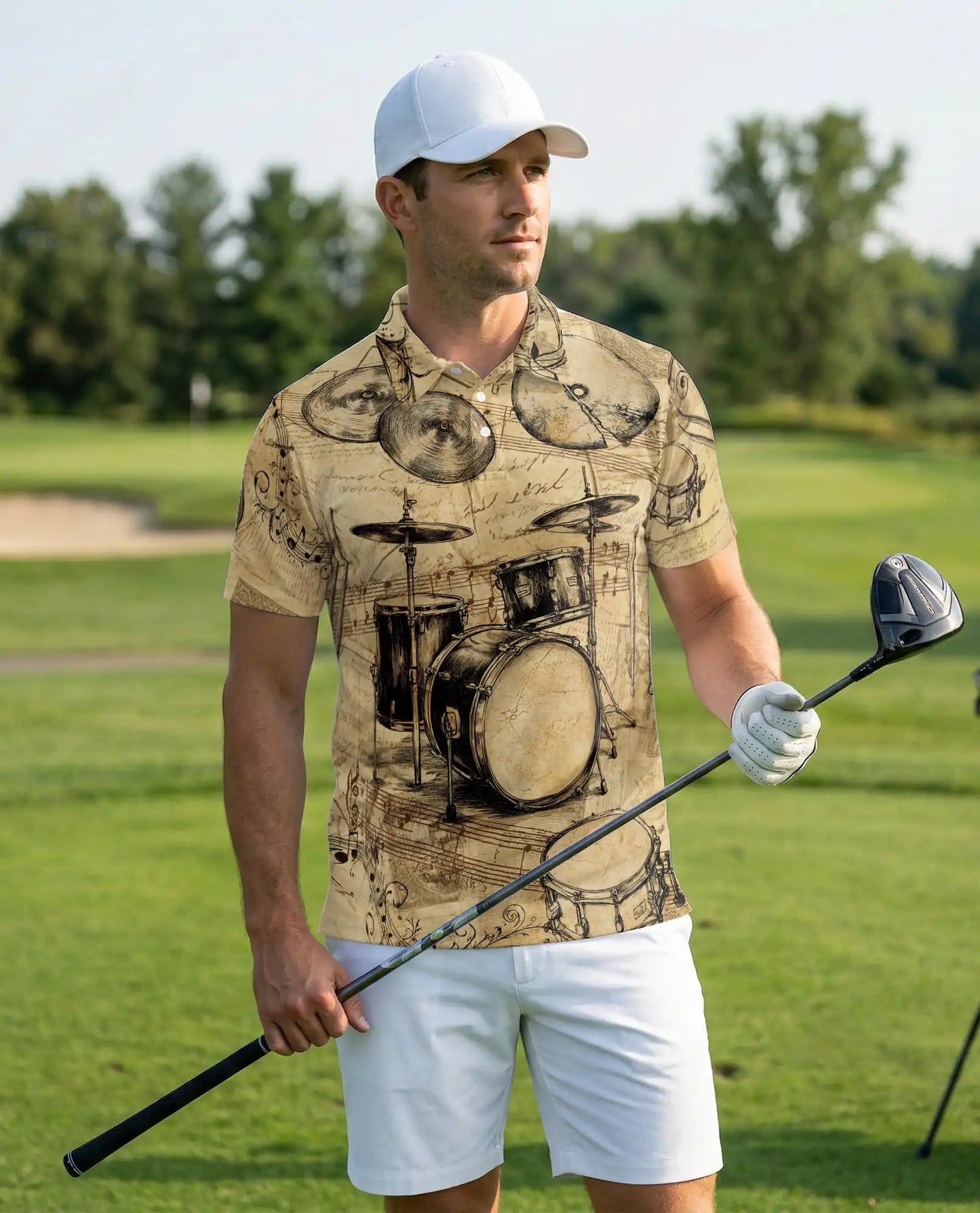 Drum Set Polo Shirt – Vintage Music Style | Netecom