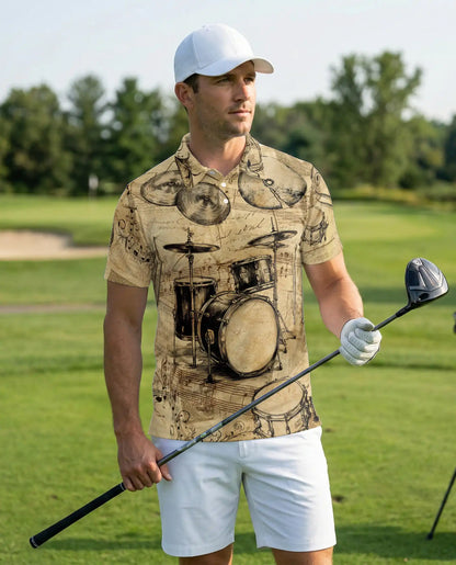 Drum Set Polo Shirt – Vintage Music Style | Netecom