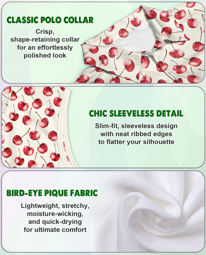 Cherry Pattern Sleeveless Polo Shirt for Women | Netecom