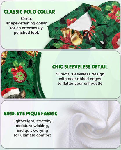 Cats Christmas Sleeveless Polo Shirt for Women – Cute Holiday Style | Netecom