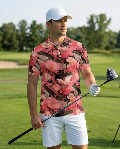 Floral Frog Garden Polo Shirt Botanical Wildflower Nature Pattern | Netecom