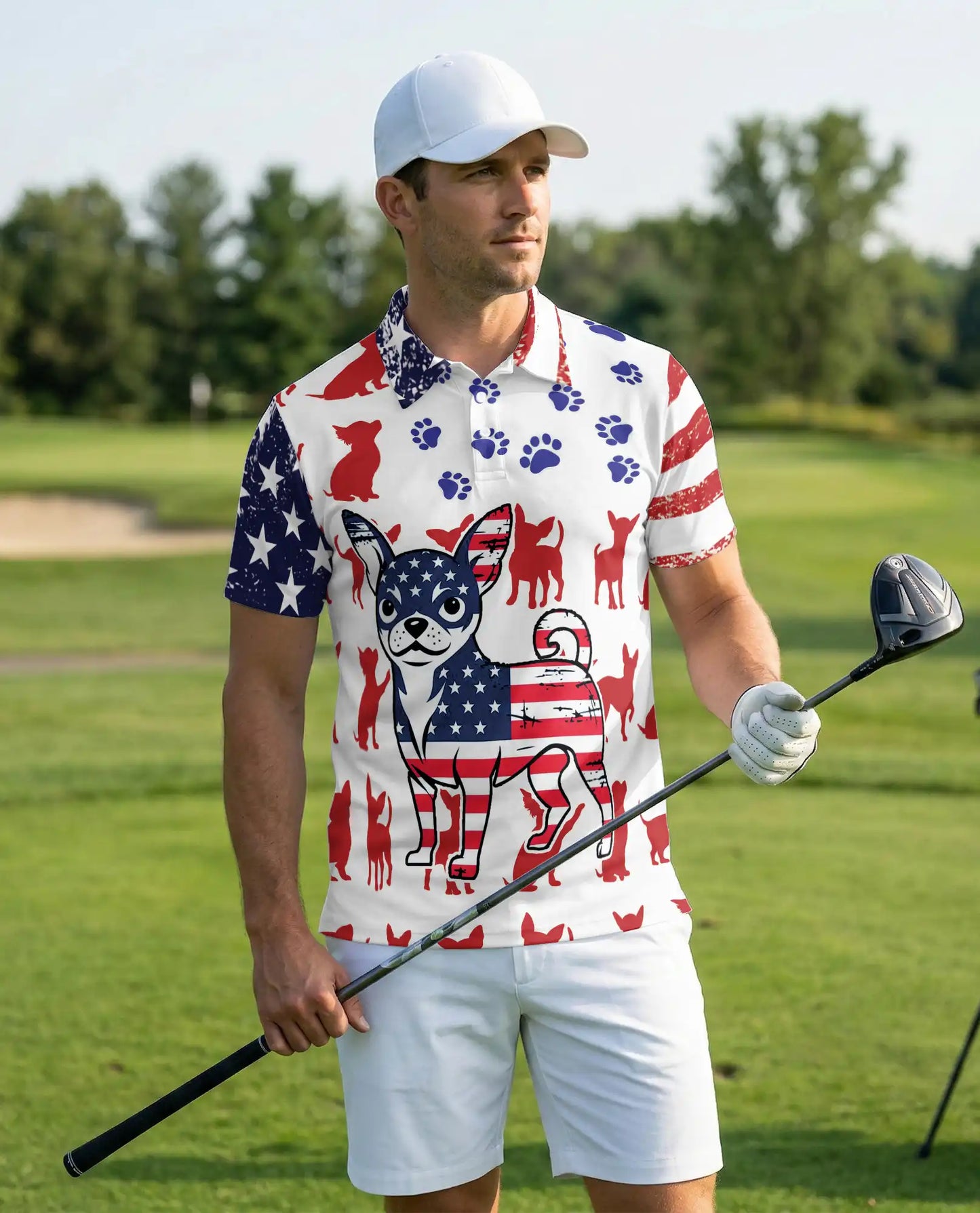 Patriotic Chihuahua Polo Shirt – American Flag Dog Print | Netecom