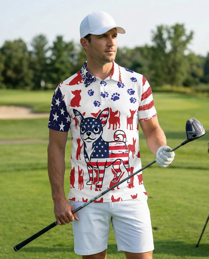 Patriotic Chihuahua Polo Shirt – American Flag Dog Print | Netecom