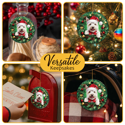 Netecom Funny West Highland White Terrier in Santa Hat Christmas Ornament, Westie Dog Ceramic Ornament for Xmas Tree Hanging Decorations Gift, Puppy Lover Gifts, Holiday Party Present