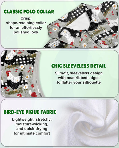 Chicken And Fence Sleeveless Polo Shirt for Women  | Netecom