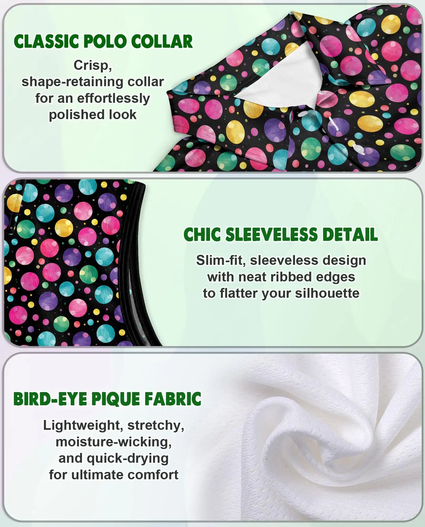Colorful Polka Dots Sleeveless Polo Shirt for Women  | Netecom
