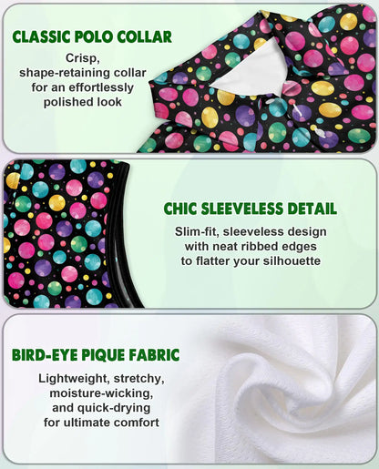 Colorful Polka Dots Sleeveless Polo Shirt for Women  | Netecom