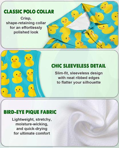 Cute Duck Print Sleeveless Polo Shirt for Women – Adorable Animal Style | Netecom