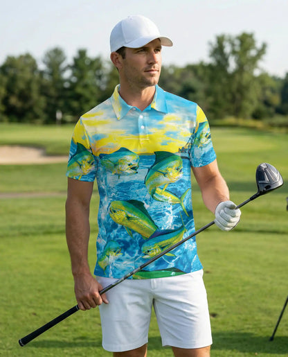 Mahi Mahi Fishing 3D Polo Shirt for Men – Tropical Ocean Angler Style | Netecom