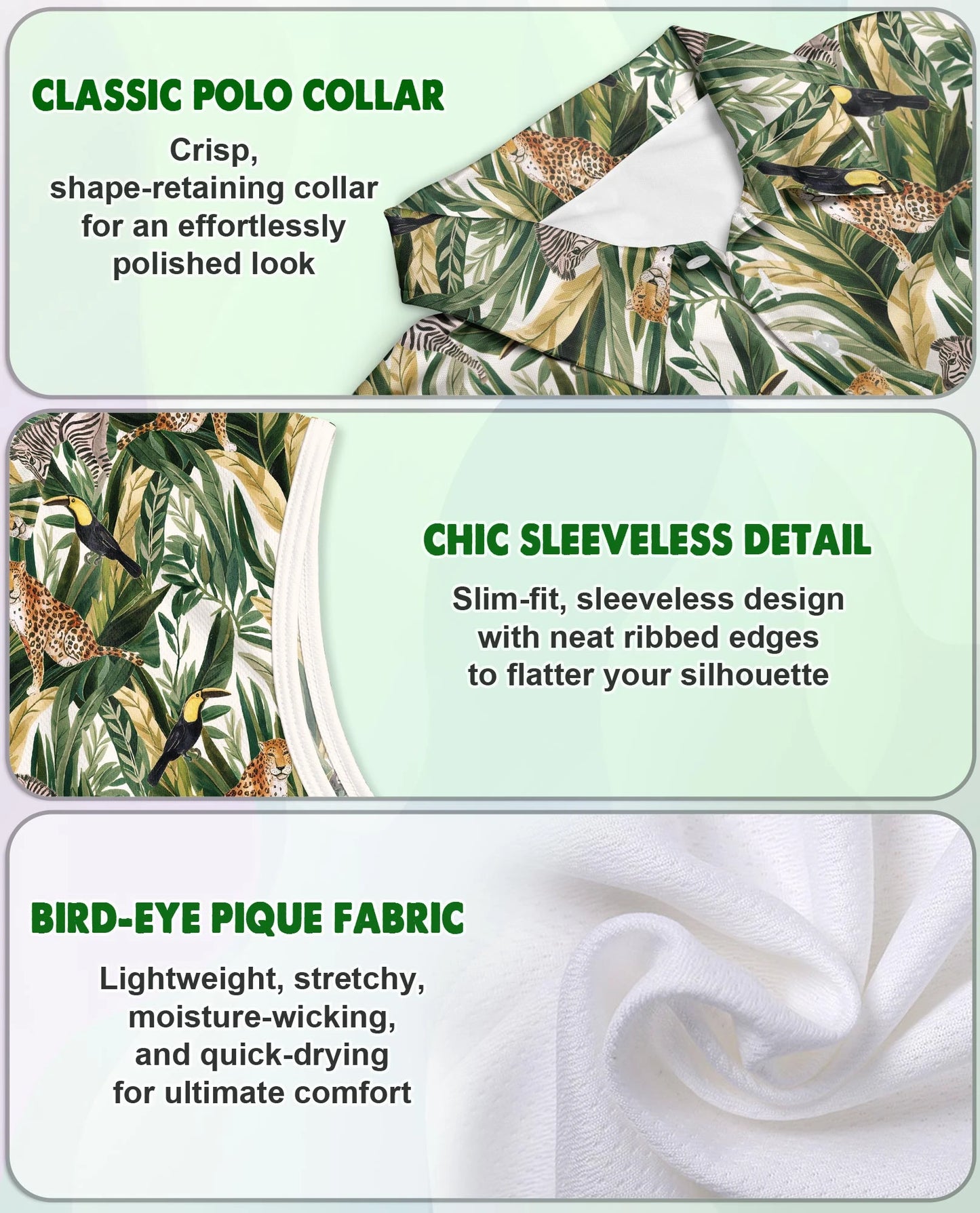 Tropical Summer Wild Animals Plants Sleeveless Polo Shirt for Women | Netecom