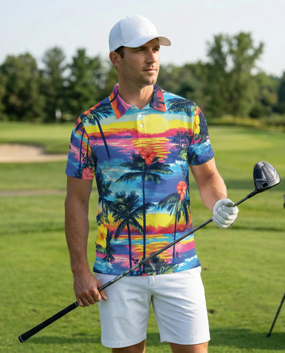 Tropical Sunset Hawaiian Polo Shirt | Netecom