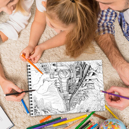 Train Spiral Bound Coloring Book, Iconic Trains for a Nostalgic and Adventurous Coloring Experience, Ideal for Train Enthusiasts and Travel Dreamers