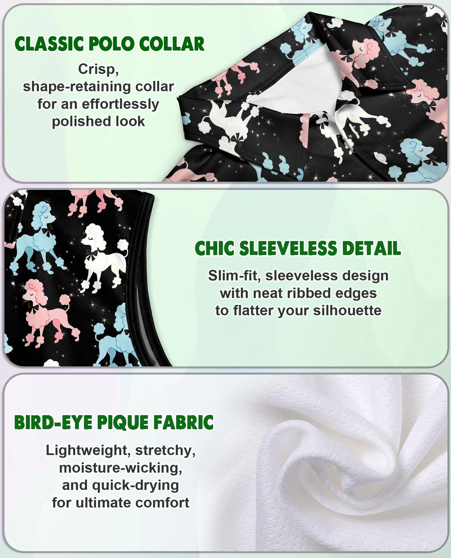 Cute Poodle Sleeveless Polo Shirt for Women – Adorable Dog Lover Style | Netecom