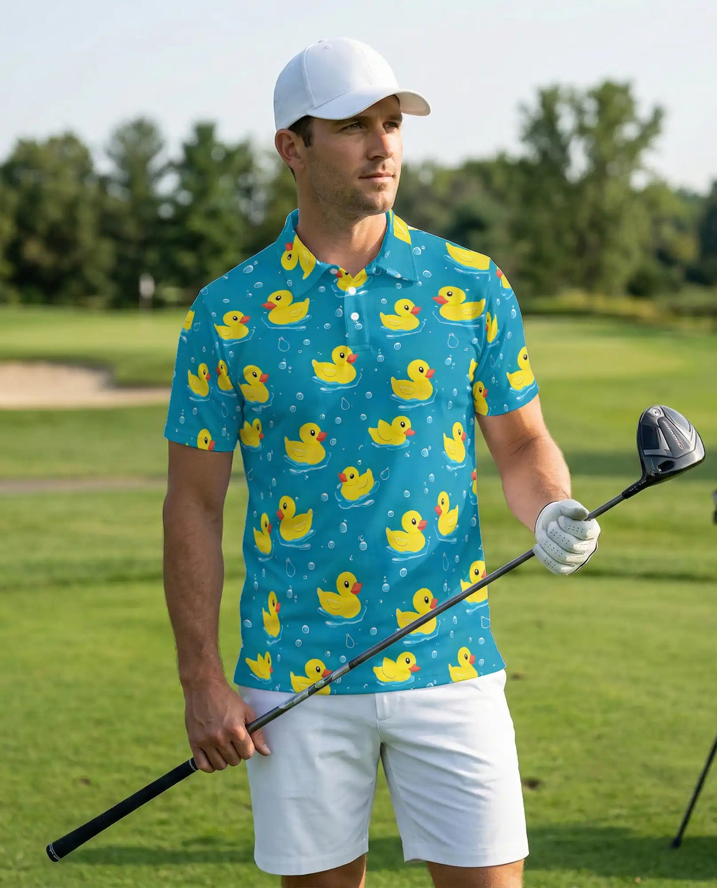 Cute Yellow Duck 3D Polo Shirt for Men – Funny Bath Duck Ocean Style | Netecom