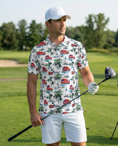 Fire Truck Beach Pattern Polo Shirt | Netecom